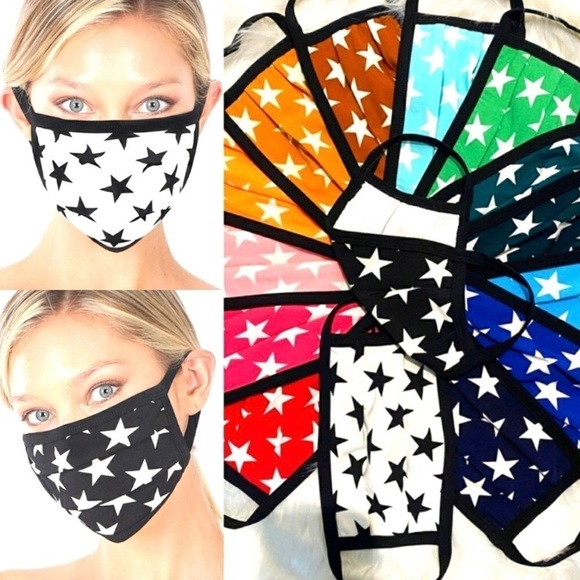 🔴 5 for $10 ONE Zenana Star Print Blue Face Mask - Picture 7 of 8
